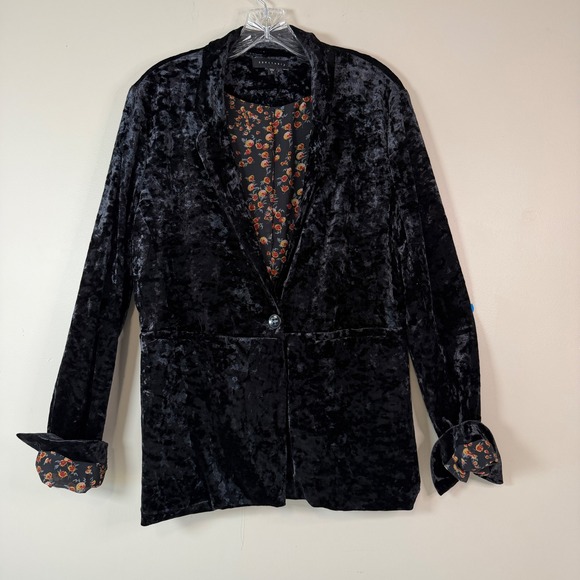 Sanctuary Jackets & Blazers - Sanctuary Crushed Velvet Whimsygoth Blazer Floral Lining Relaxed Dark Romantic